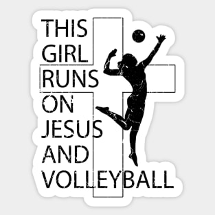 This Girl Runs on Jesus and Volleyball Christian Cross Sticker